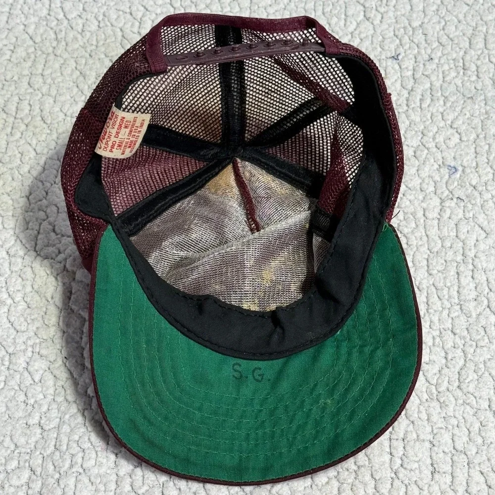 Vintage‎ New Era Red Barons Trucker Hat Maroon Snapback Mesh Cap Small Med USA